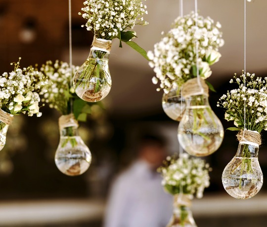 Hanging floral arrangement for Wedding party at the Duke of Wellington Stanwick