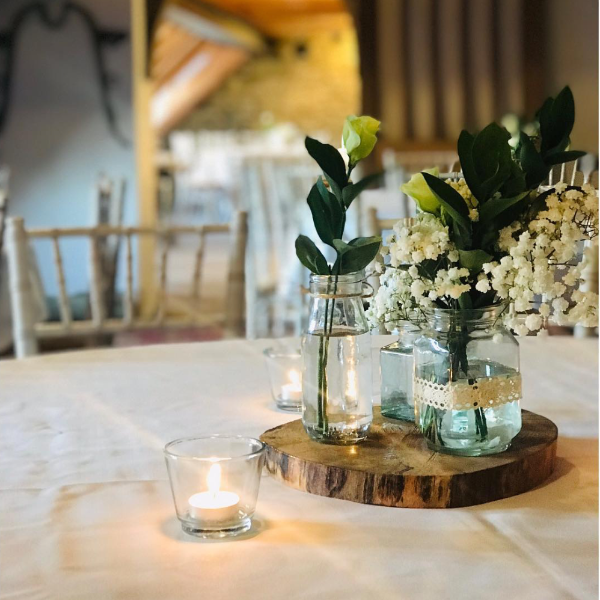 Floral table arrangement for wedding party at the Duke of Wellington in Stanwick