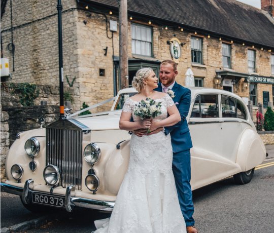 Couple on their Big Day outside the Duke of Wellington in Stanwick Couple on their Big Day outside the Duke of Wellington in Stanwick